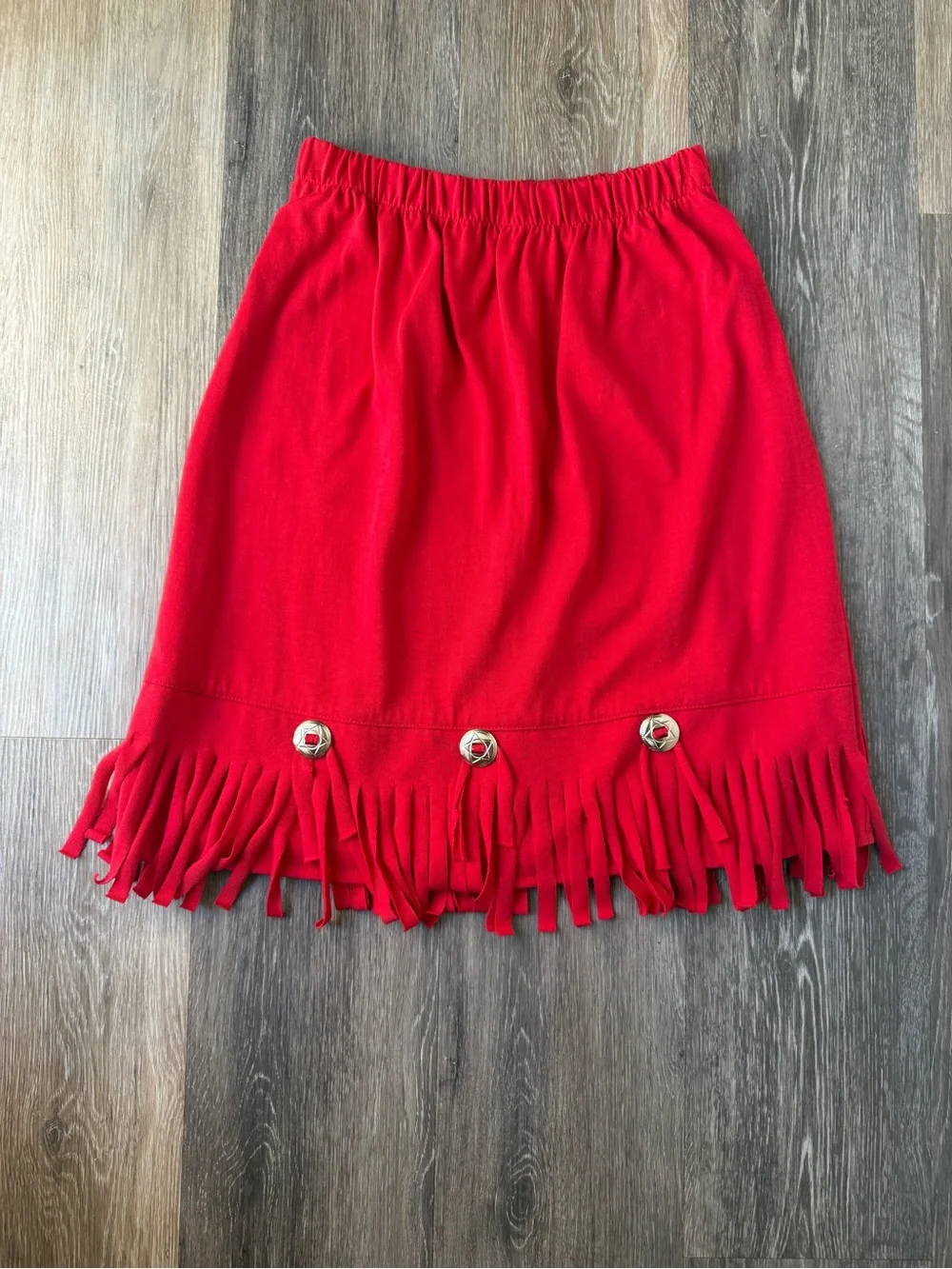 Vintage Western Fringe Skirt & Top Set in Cherry Red Made in USA Cotton Blend